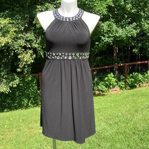Black gathered faux halter hem neck and waist cocktail dress size 10